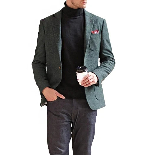 Men's Vintage Tweed Notch Lapel Blazer Jacket