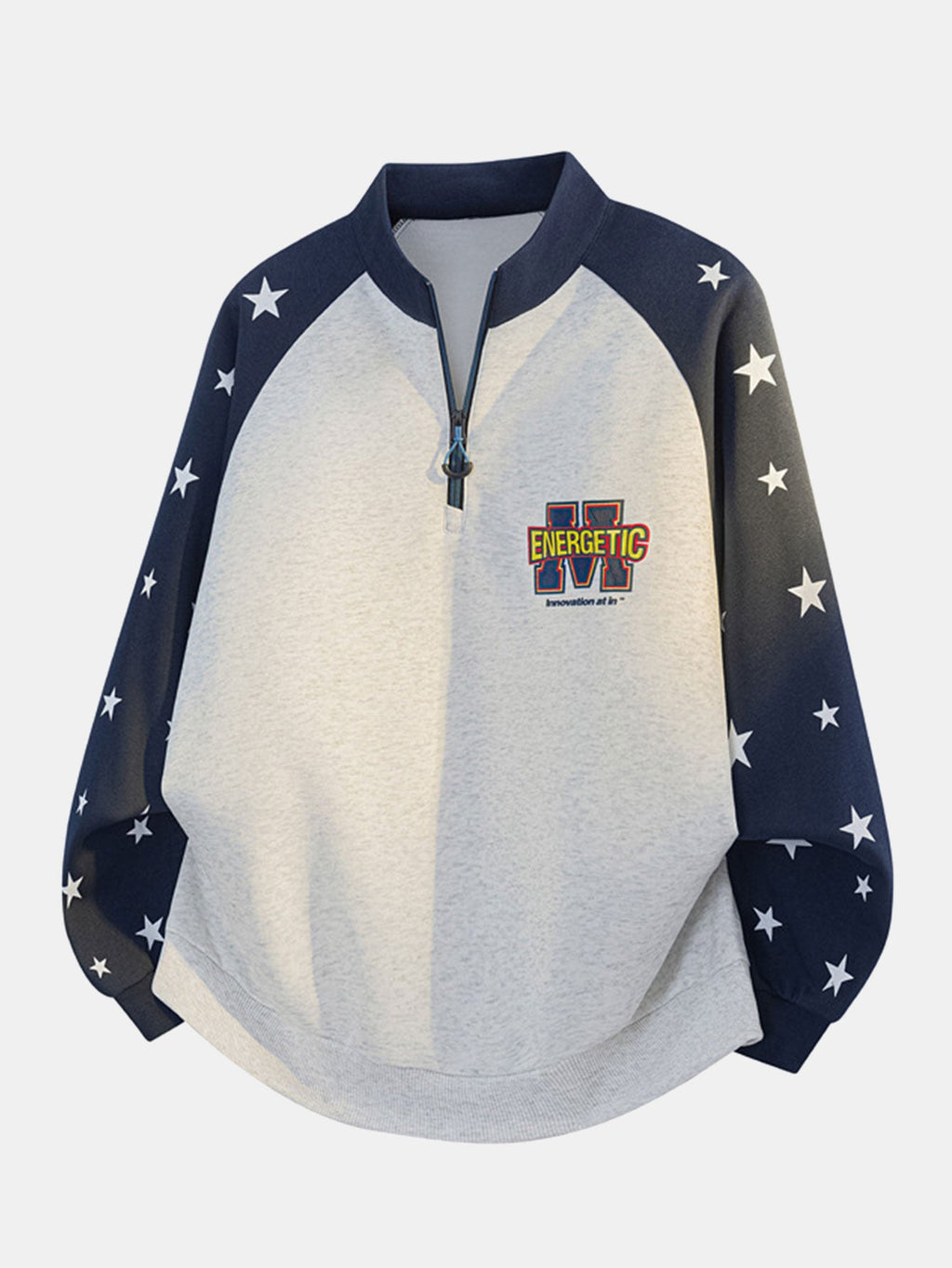 Star Print Quarter Zip Raglan-Seeve Sweatshirt