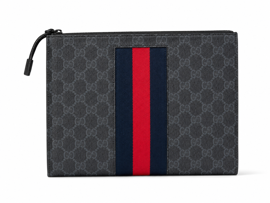 Pochette Gucci GG Supreme à bande Web – Noir Gris