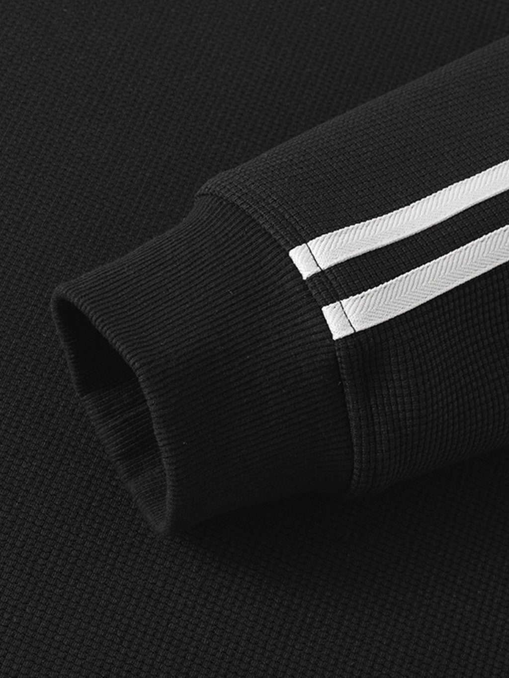 Stripe Waffle Zipper Polo Neck Sweatshirt