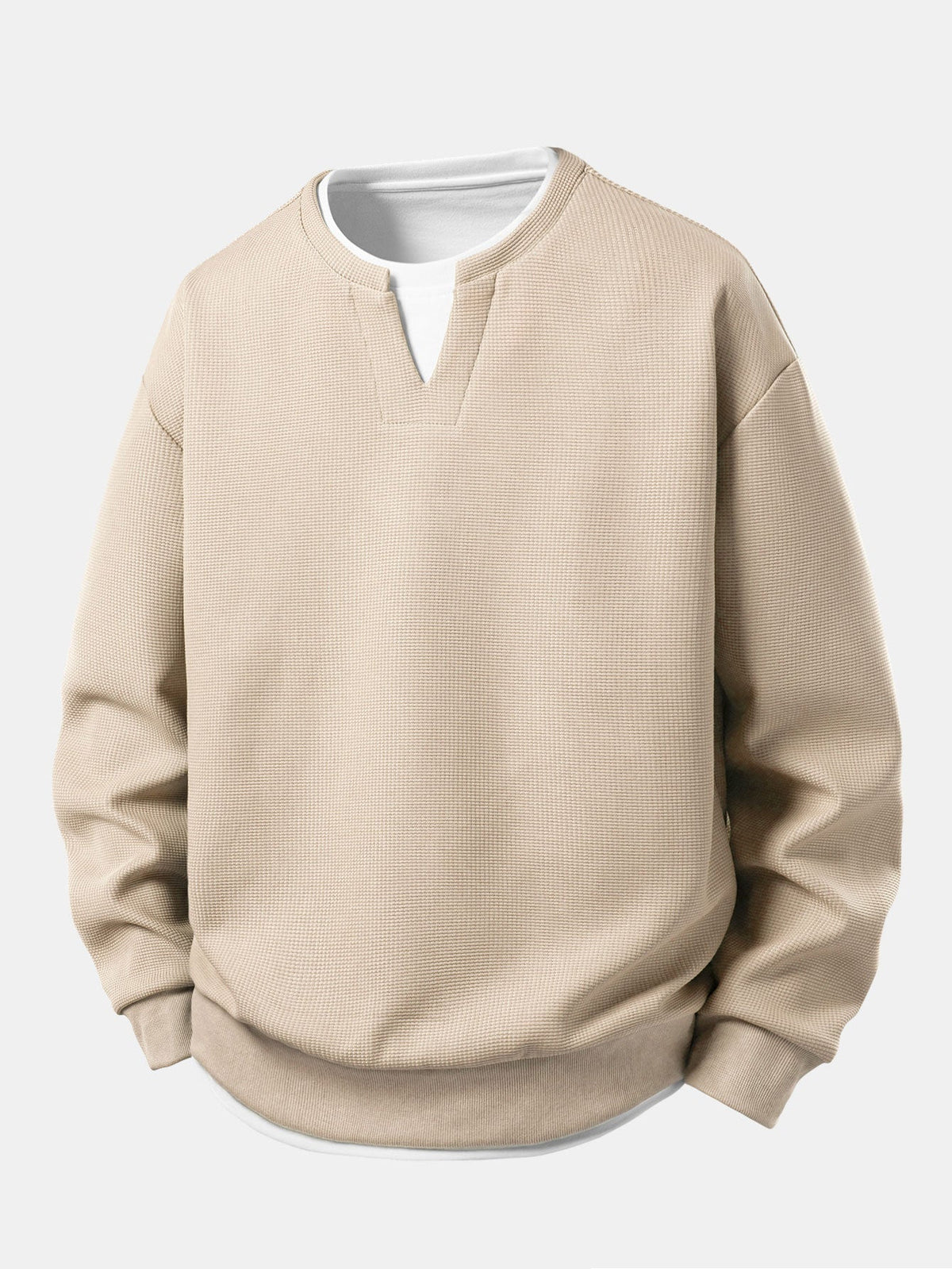 2 In 1 Notched Collar Waffle Sweatshirt