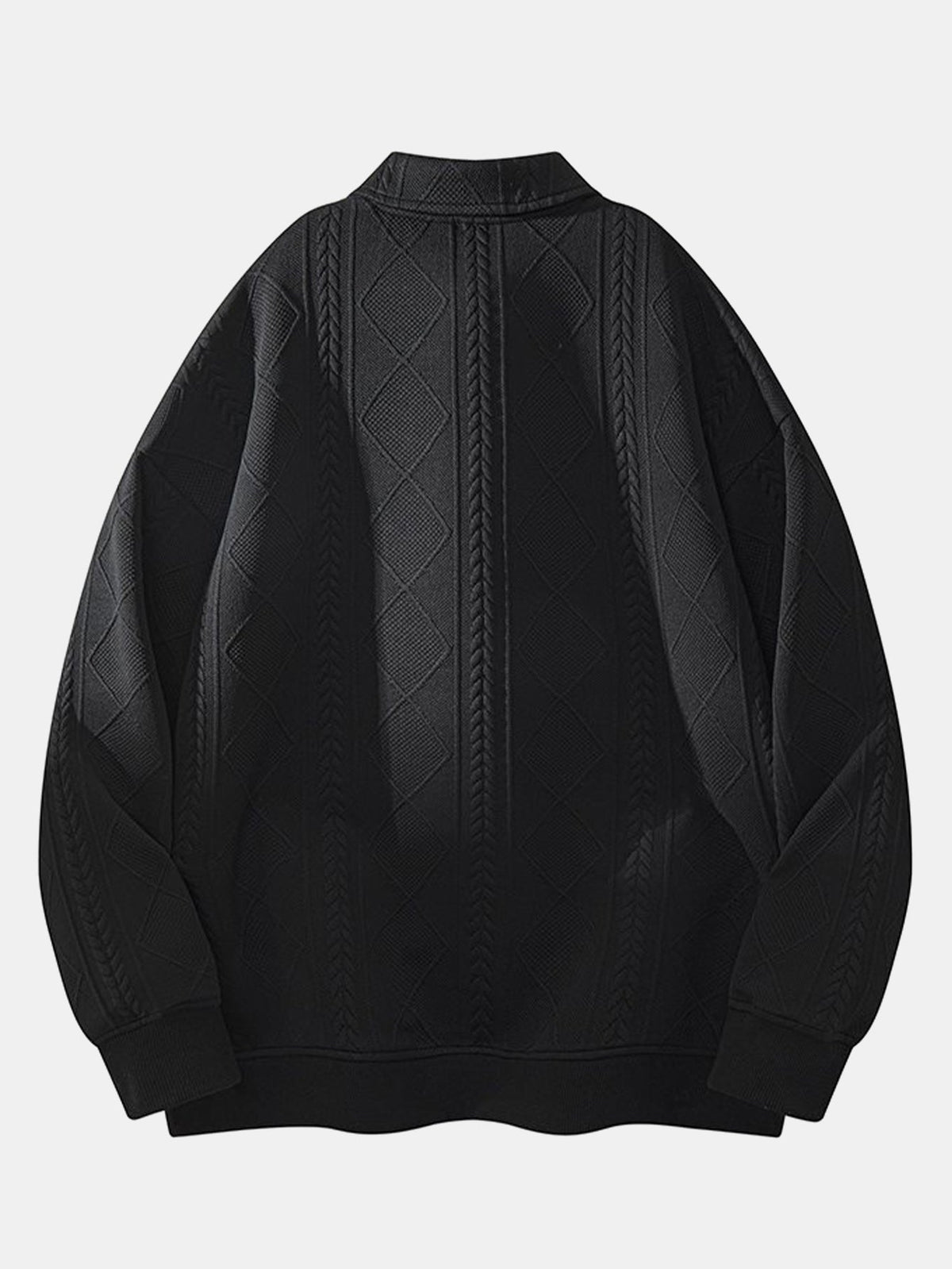 Geometric Jacquard Polo Collar Sweatshirt