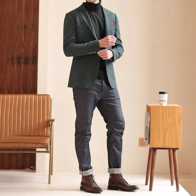Men's Vintage Tweed Notch Lapel Blazer Jacket