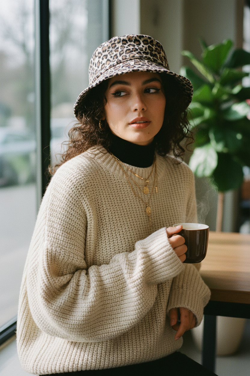 Livingston Leopard Print Double-Sided Cotton Bucket Hat – Wide Brim, Unisex