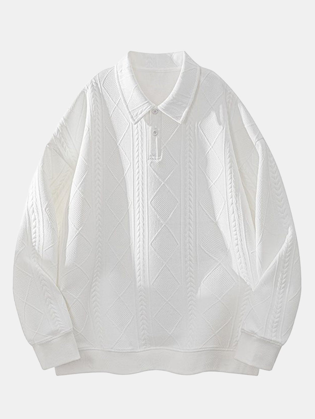 Geometric Jacquard Polo Collar Sweatshirt