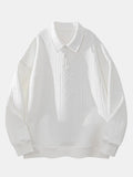 Geometric Jacquard Polo Collar Sweatshirt