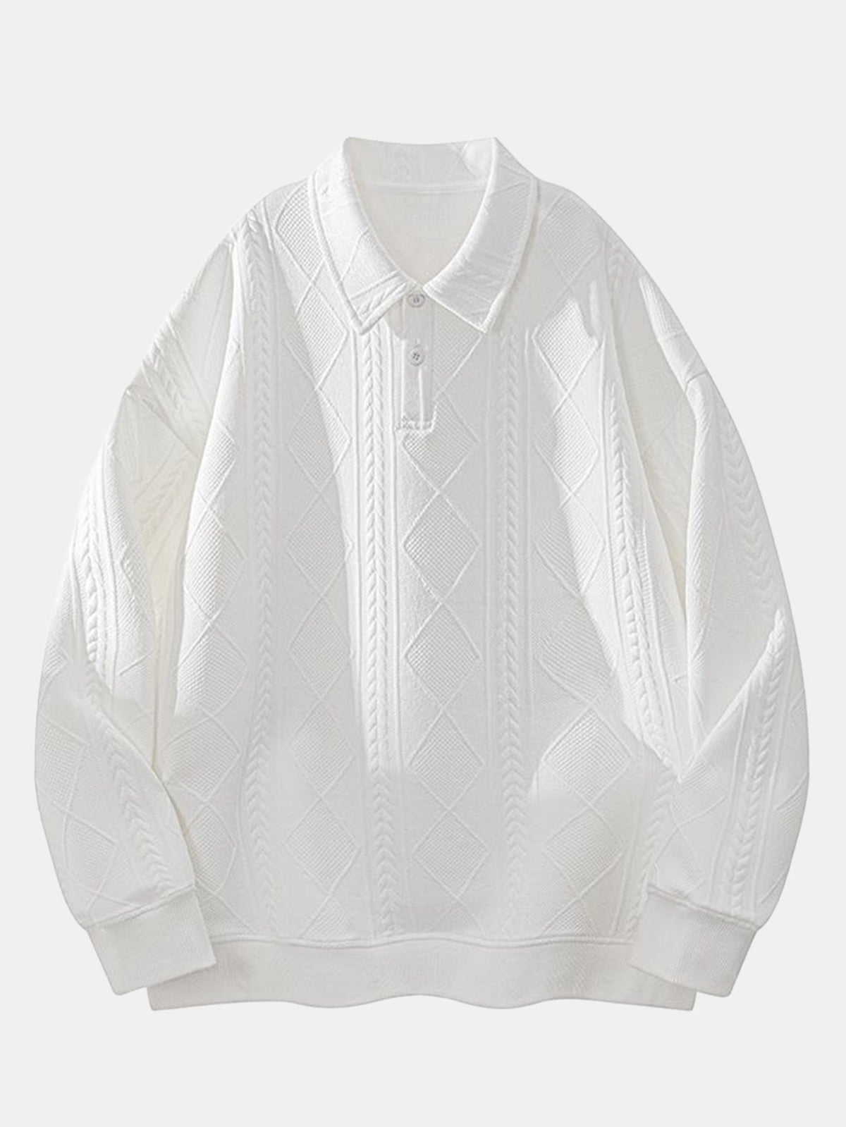 Geometric Jacquard Polo Collar Sweatshirt