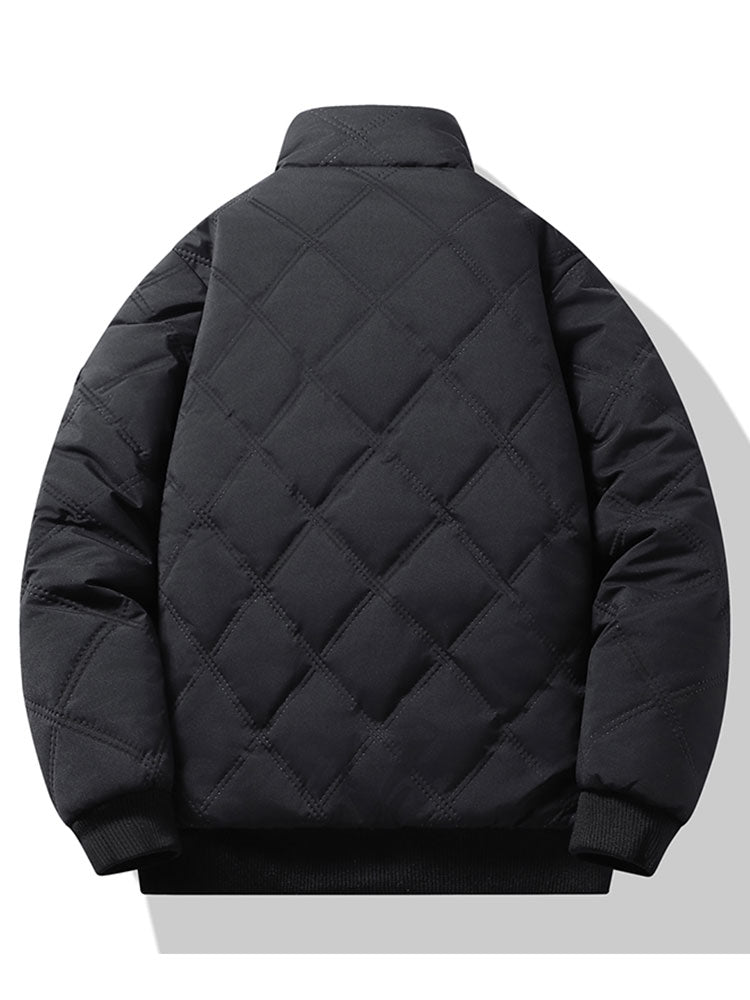Faux Fur Lined Quilted Stand Collar Jacket