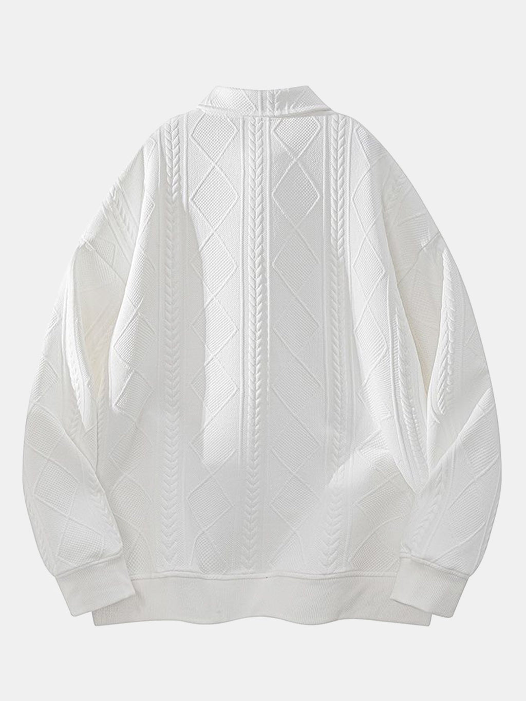 Geometric Jacquard Polo Collar Sweatshirt