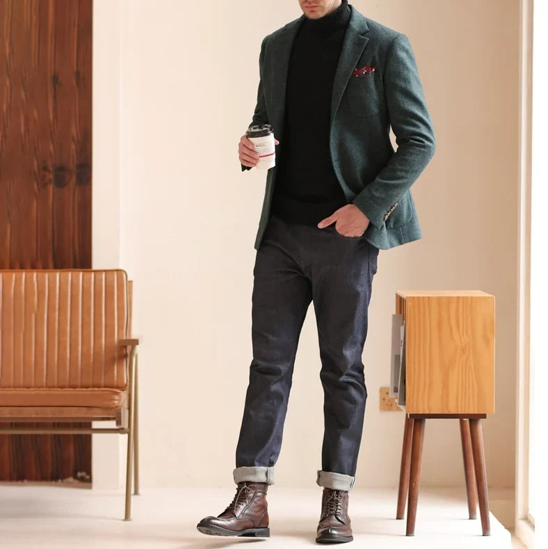 Men's Vintage Tweed Notch Lapel Blazer Jacket