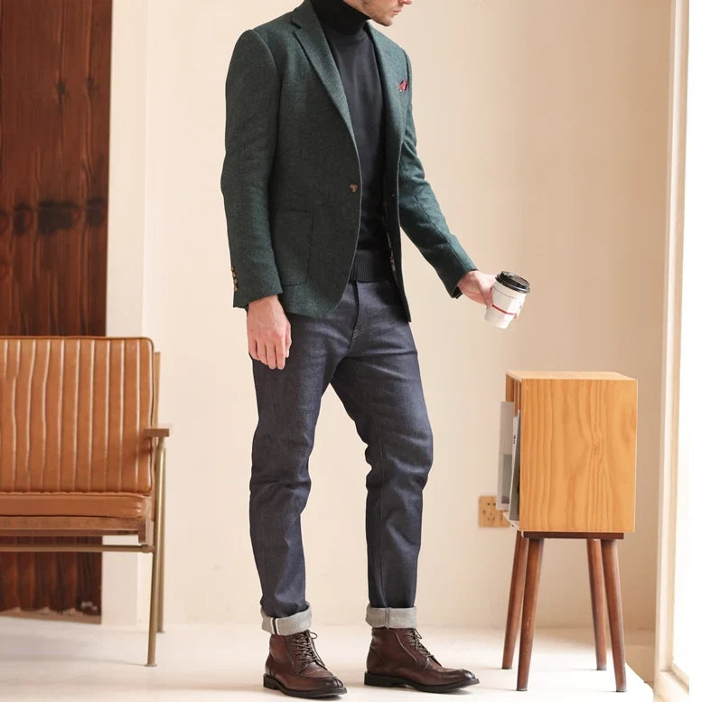 Men's Vintage Tweed Notch Lapel Blazer Jacket