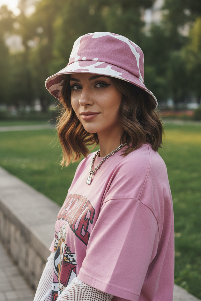 Weatherford Women's Cow Print Cotton Bucket Hat – Japanese Style, All-Season
