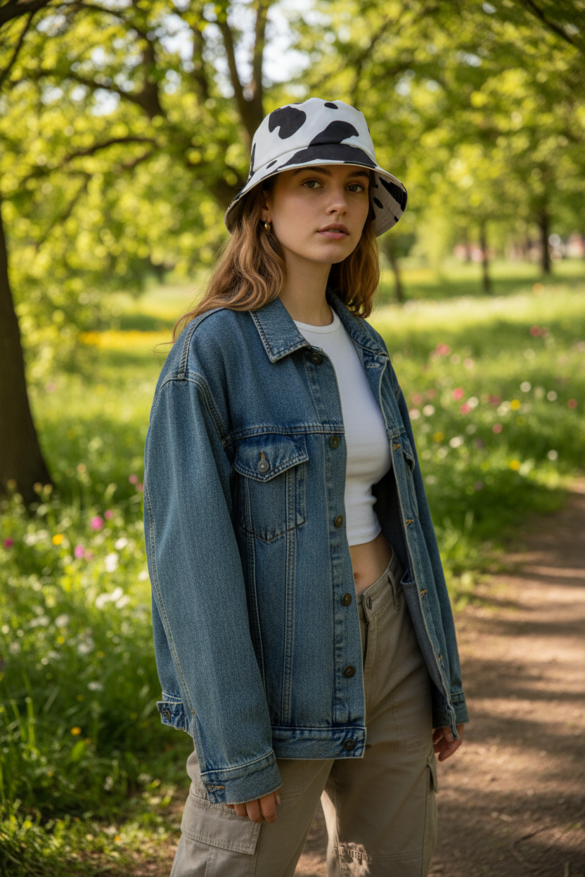 Bob en coton à imprimé vache pour femme Weatherford – Style japonais, toutes saisons
