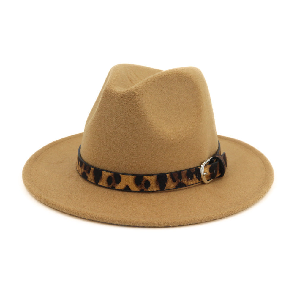 Calloway Felt Fedora Hat with Animal Print Band & Metal Buckle