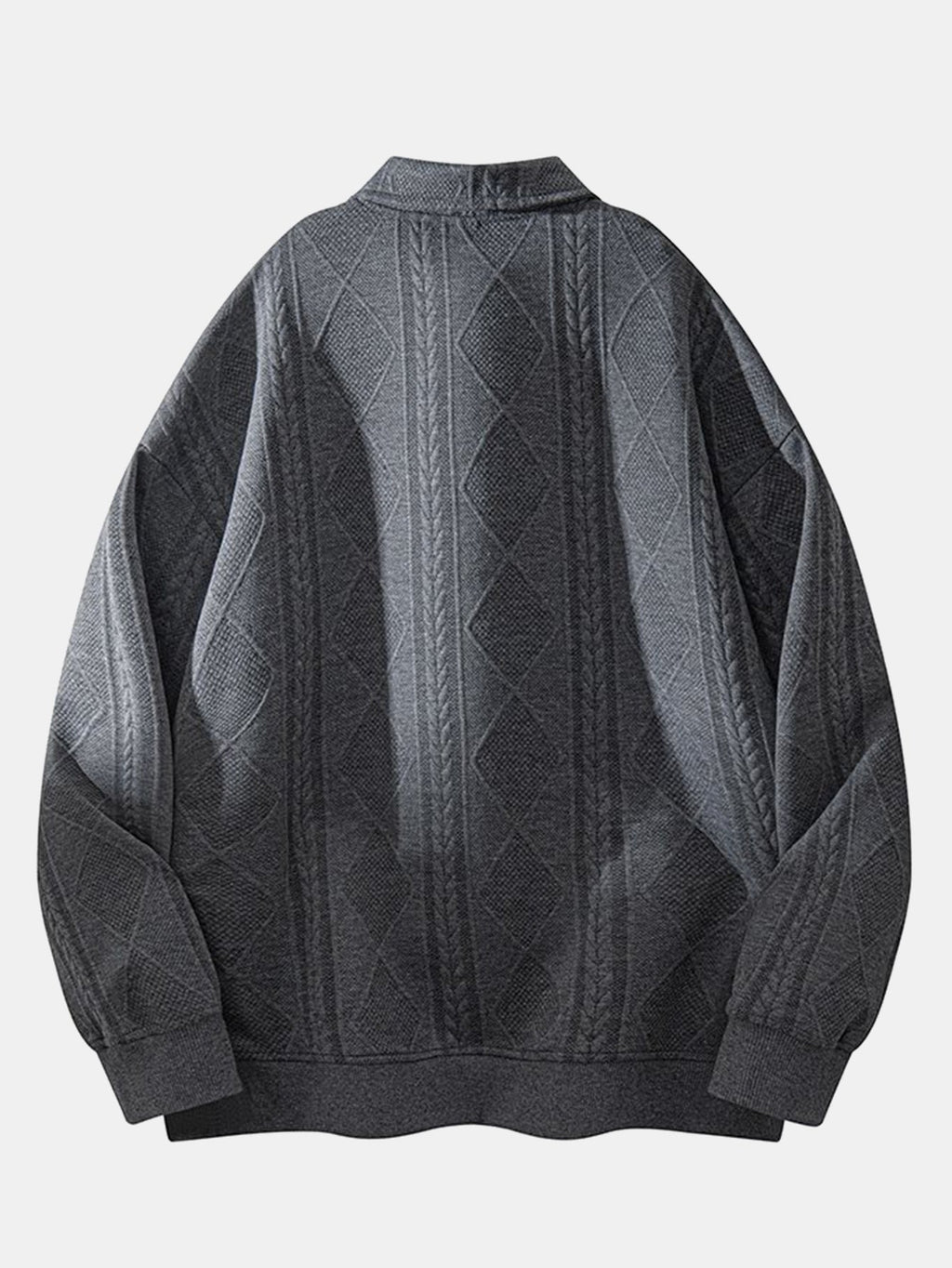Geometric Jacquard Polo Collar Sweatshirt