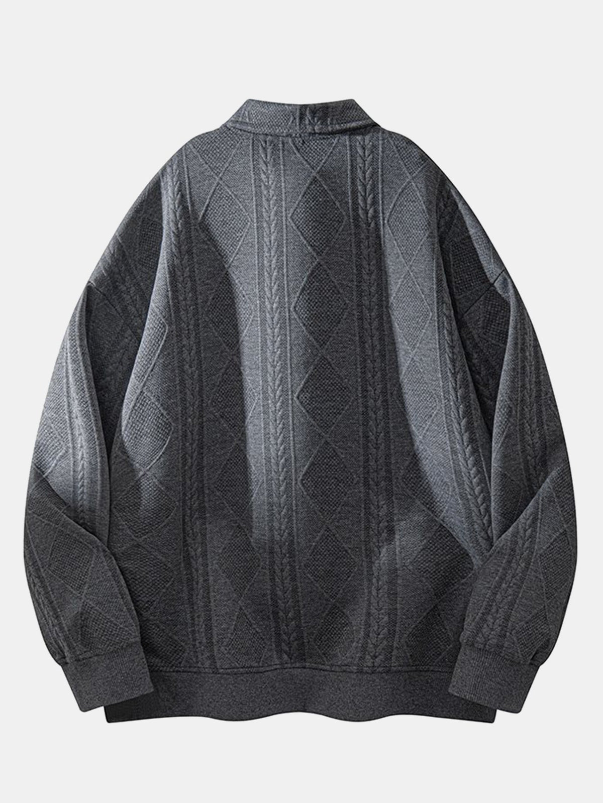 Geometric Jacquard Polo Collar Sweatshirt
