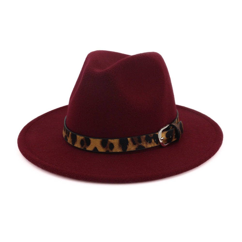 Calloway Felt Fedora Hat with Animal Print Band & Metal Buckle