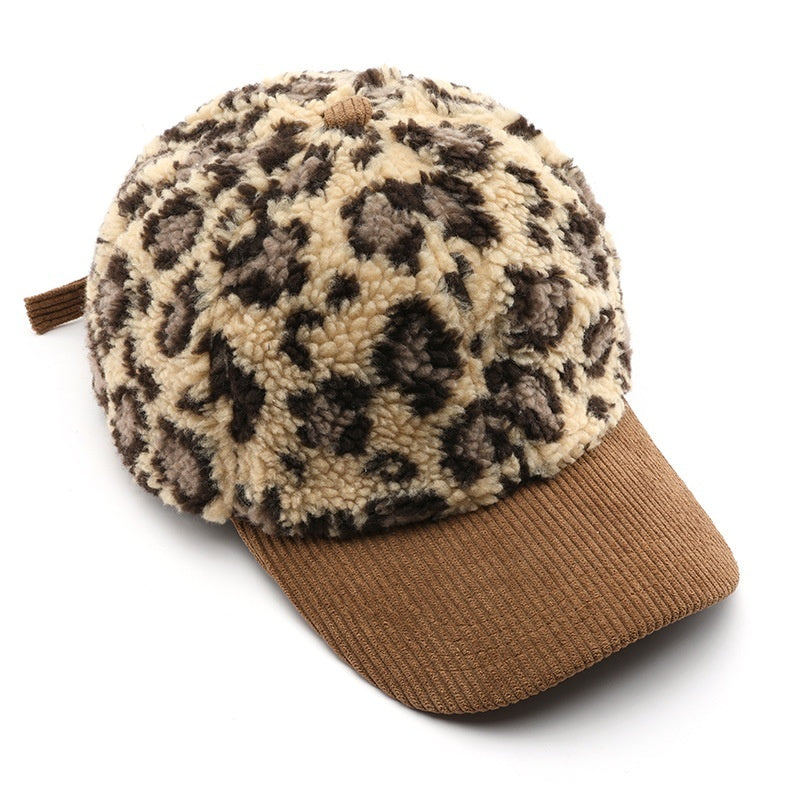 Collins Plush Leopard Print Baseball Cap – Unisex, Four-Season