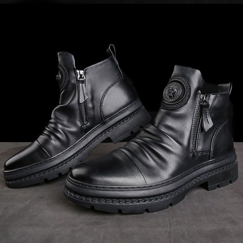 Men's Casual Zipper Martin Boots with Korean Streetwear Styling