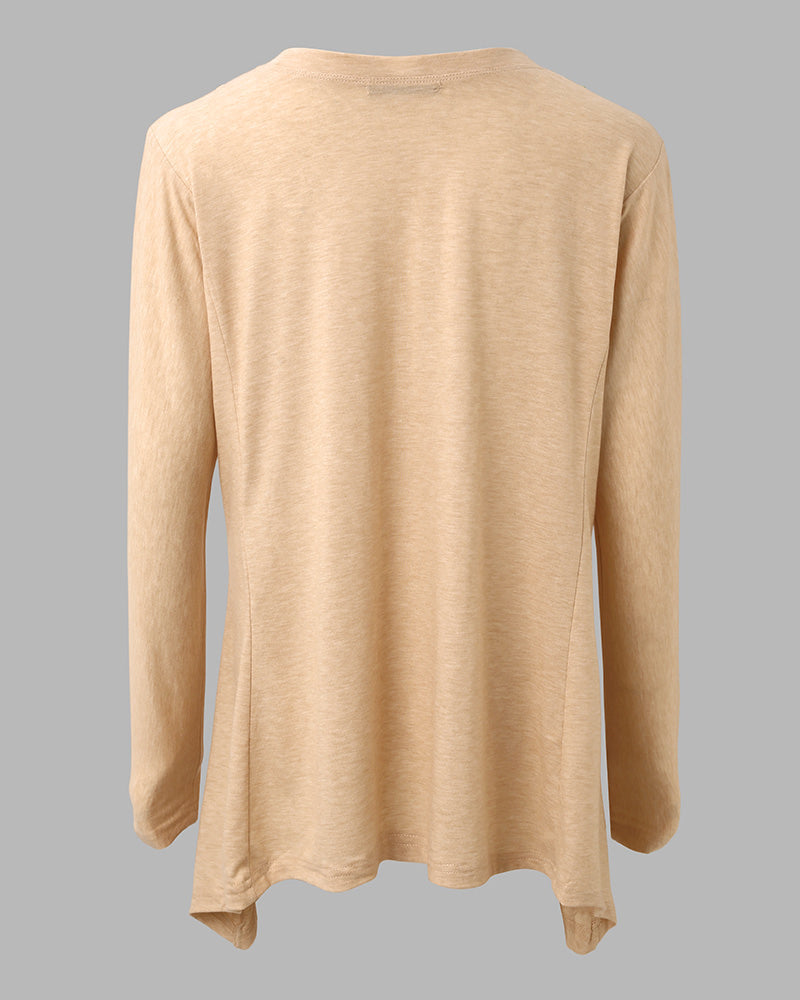 Women's Asymmetric Hem Long Sleeve Top Loose Fit Dropped Shoulder Crewneck Soft Slouchy Casual Tee