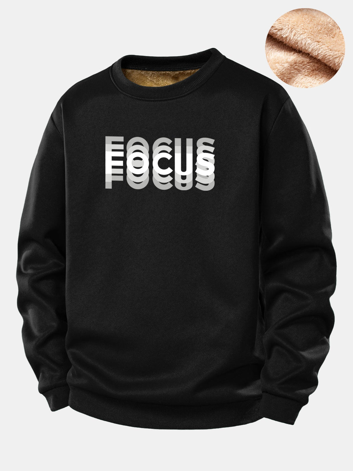 Focus Print Teddy Fleece Lined Sweatshirt