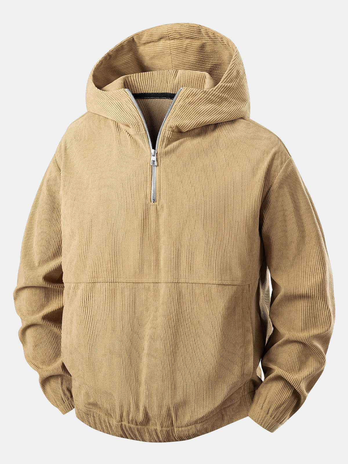 Sweat à capuche zippé en velours côtelé coupe décontractée