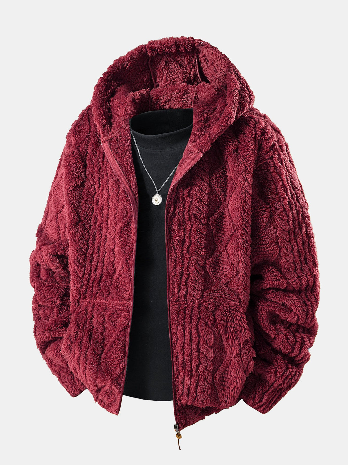 Geometric Jacquard Teddy Hoodie