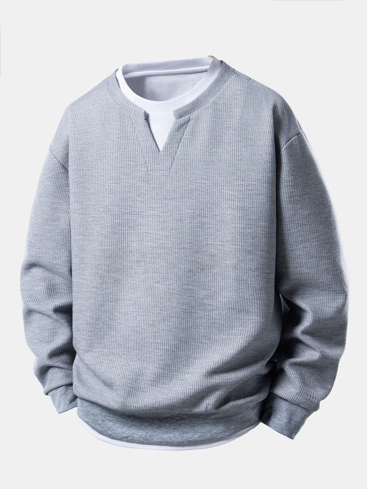 2 In 1 Waffle Notched Collar Sweatshirt