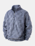 Chessboard Jacquard Teddy Quarter Zip Sweatshirt