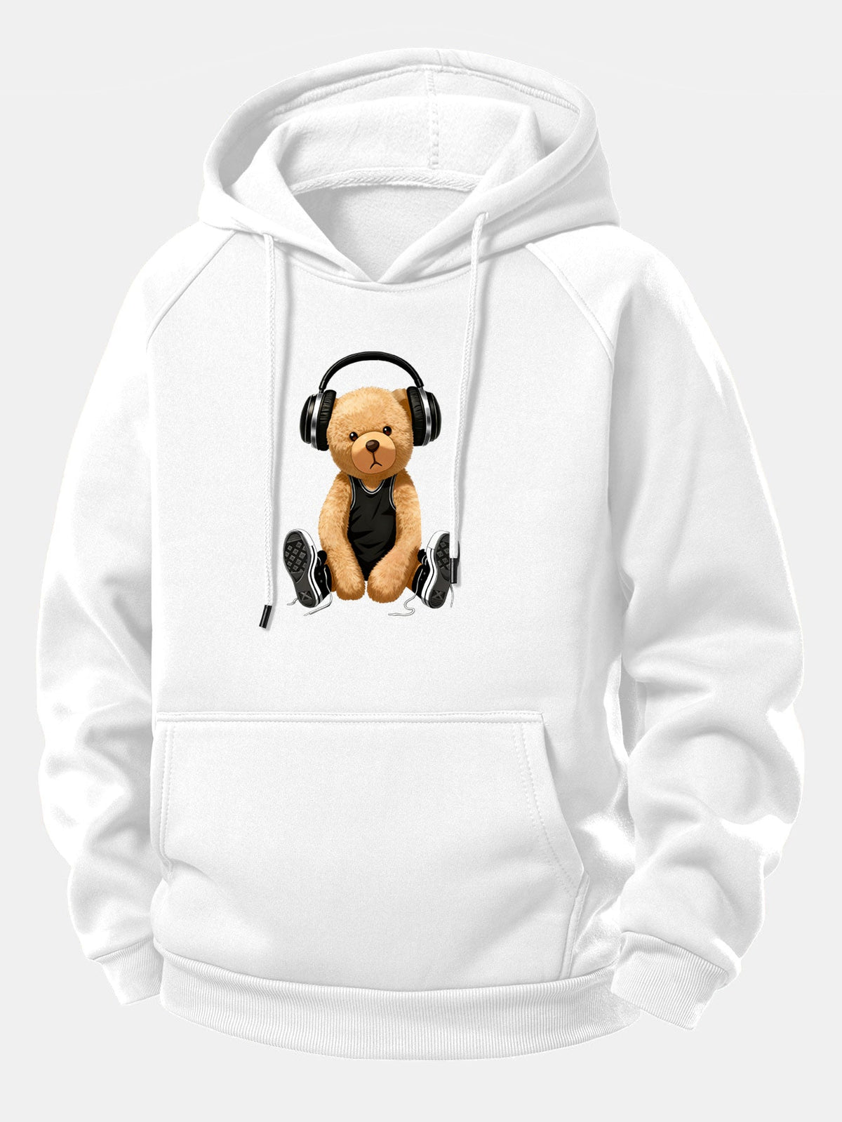 Sudadera con capucha y cordón, con estampado de oso con auriculares