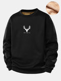 Silhouette Head Deer Print Teddy Fleece Lined Sweatshirt