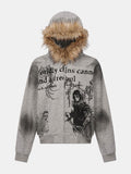 Sweat à capuche zippé coupe boxy avec col en fausse fourrure et imprimé personnage de bande dessinée