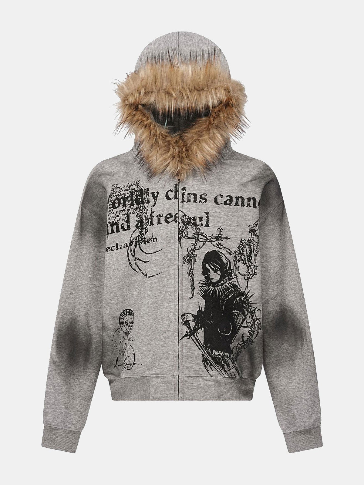 Sweat à capuche zippé coupe boxy avec col en fausse fourrure et imprimé personnage de bande dessinée