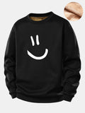 Smiley Face Print Teddy Fleece Lined Sweatshirt
