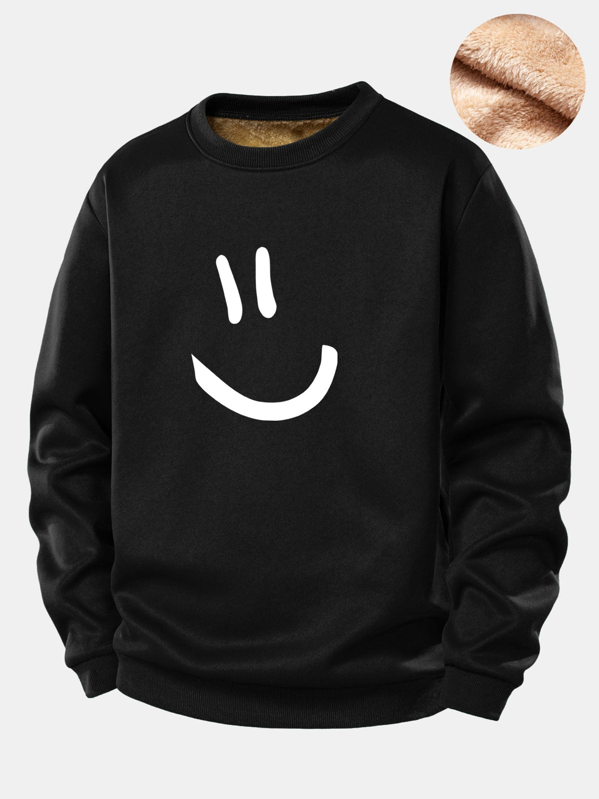 Smiley Face Print Teddy Fleece Lined Sweatshirt