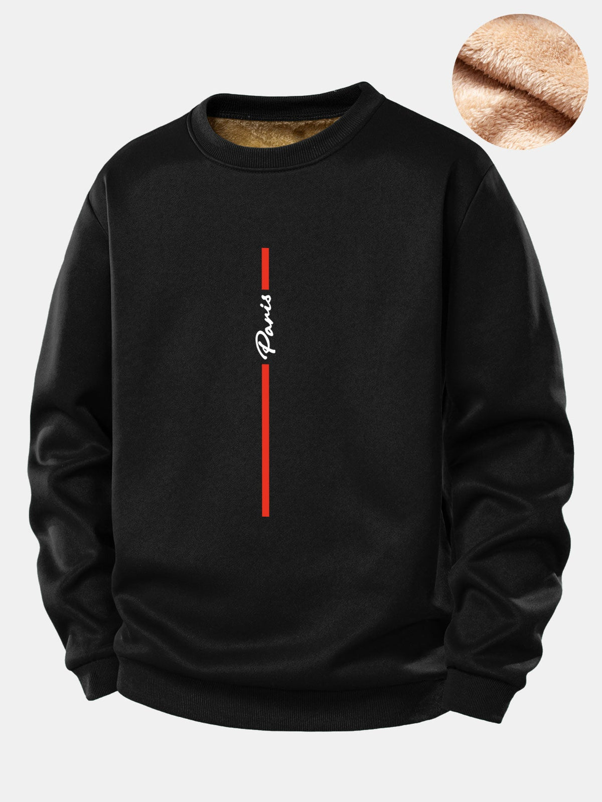 Paris Stripe Print Teddy Fleece Lined Sweatshirt