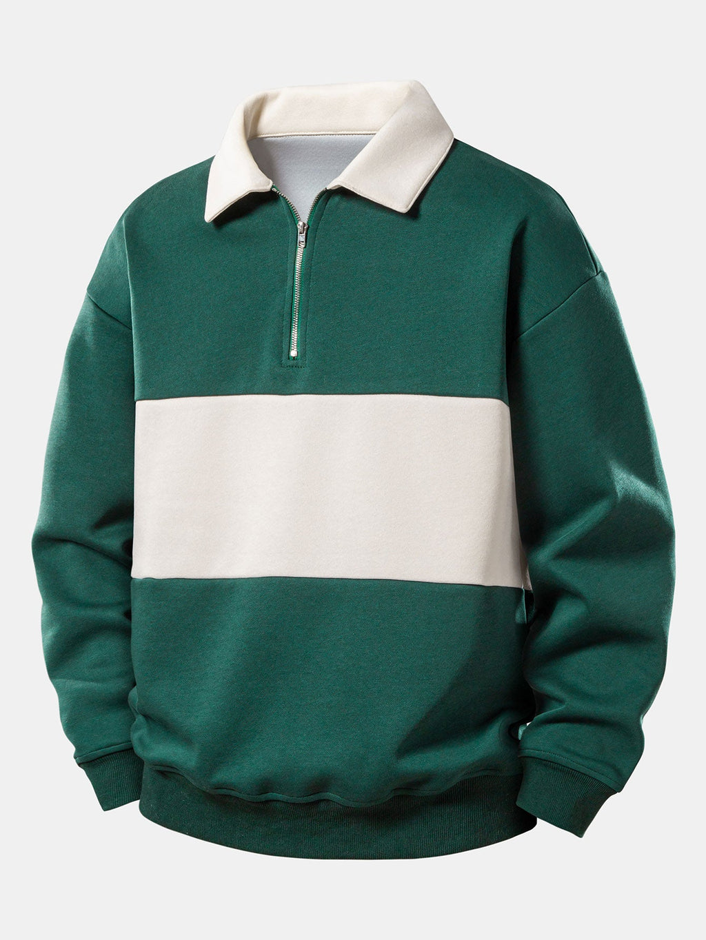 Relax Fit Contrast Zipper Polo Sweatshirt