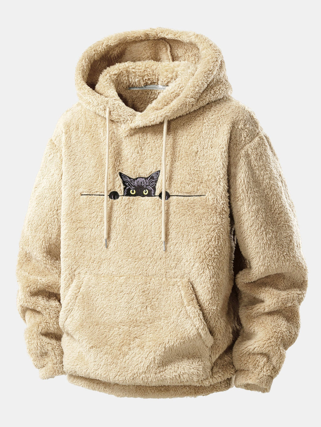 Sudadera con capucha y peluche bordado de gato negro