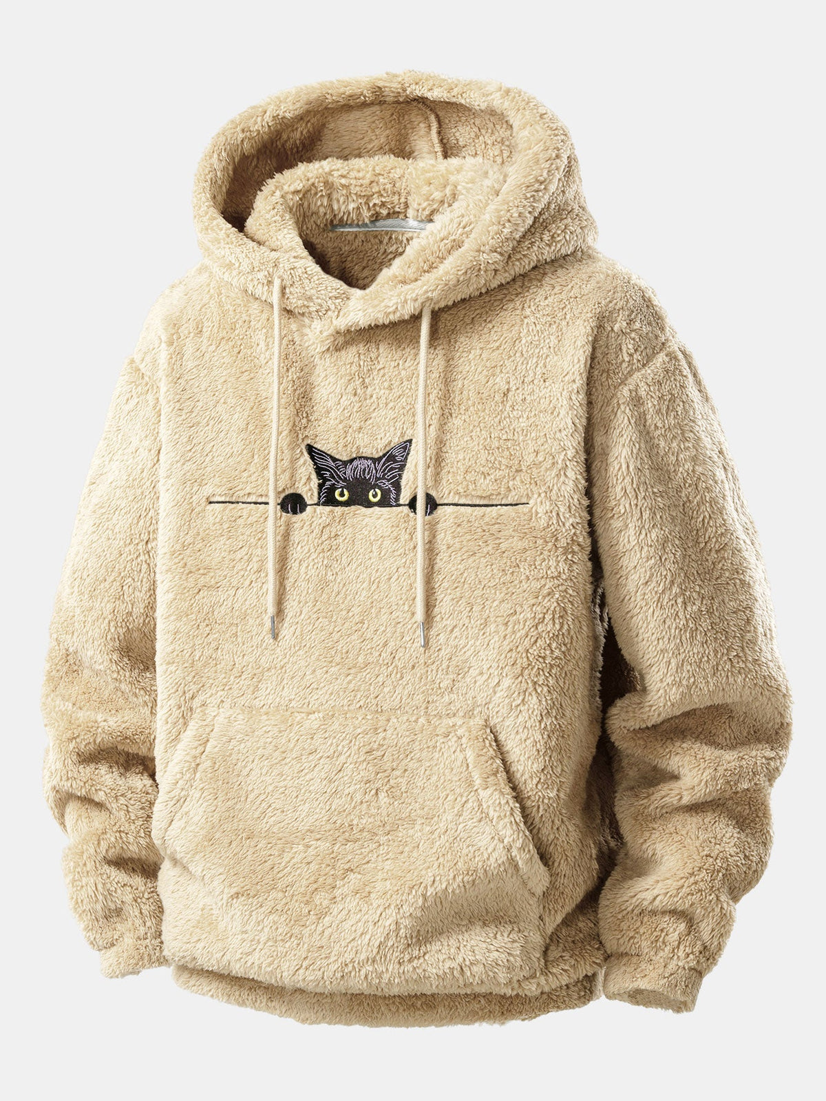 Sudadera con capucha y peluche bordado de gato negro
