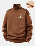 Mountain Print Teddy Fleece Lined Turtle Neck Sweatshirt