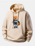Sudadera con capucha y cordón de ajuste, corte relajado y estampado de oso baloncestista