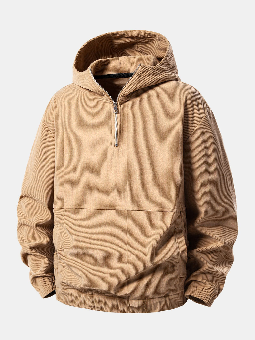 Pull à capuche et demi-zip en velours côtelé coupe décontractée