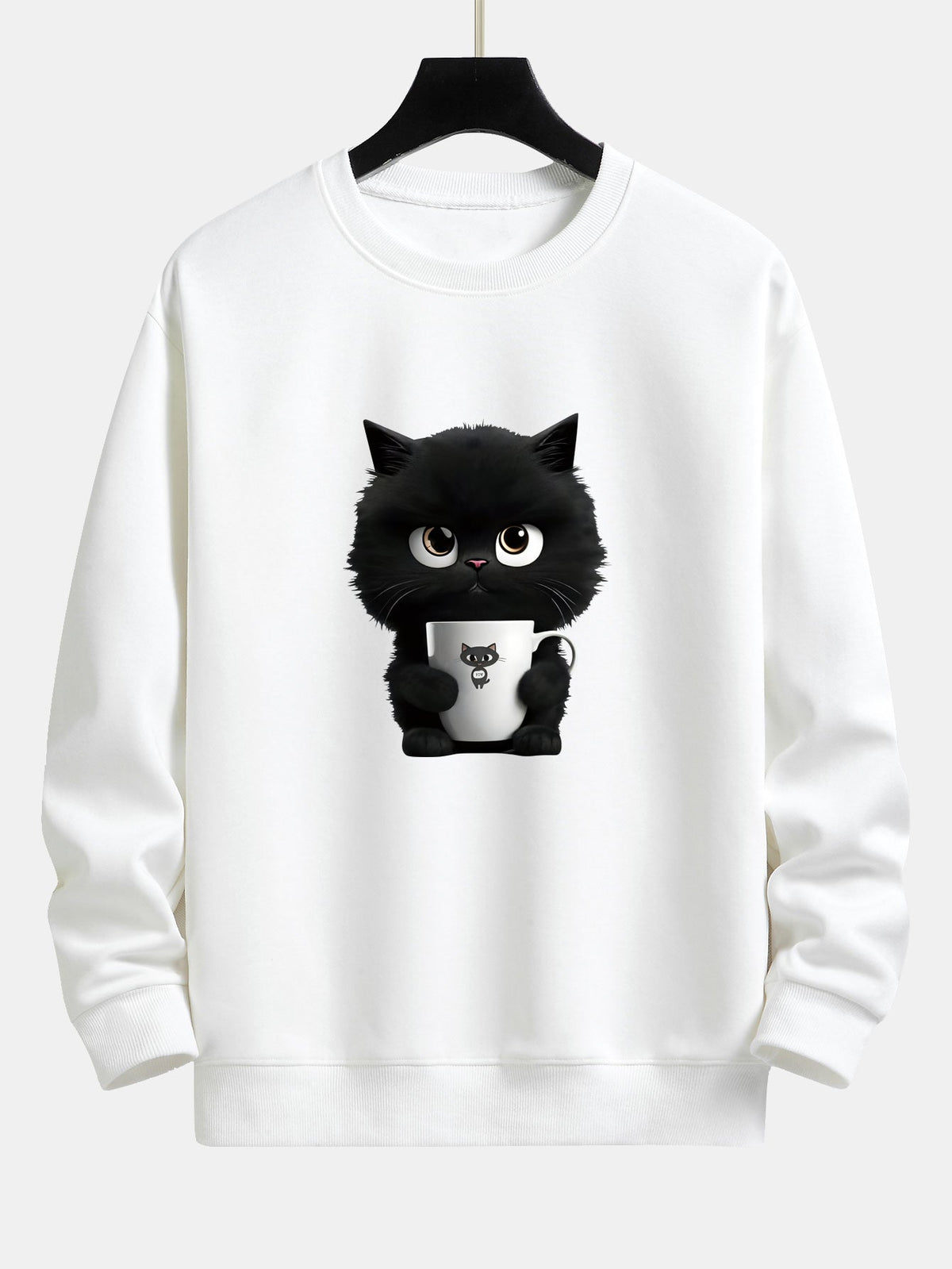 Black Cat Print Relax Fit Sweatshirt
