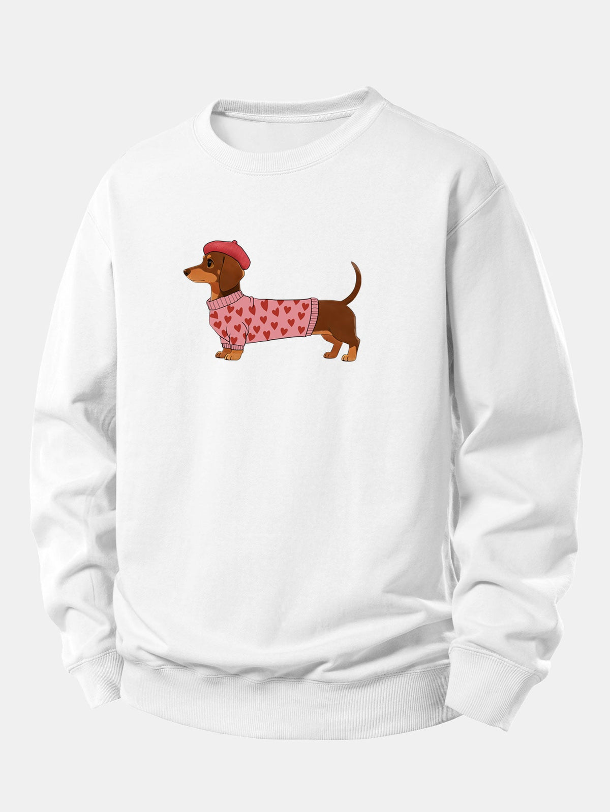 Dachshund Wearing Heart Sweater Print Relax Fit Sweatshirt