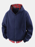 Sudadera 2 en 1 a cuadros con cremallera y bolsillo tipo canguro
