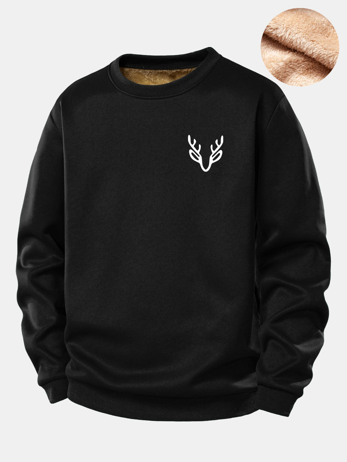 Deer Head Print Teddy Fleece Lined Sweatshirt