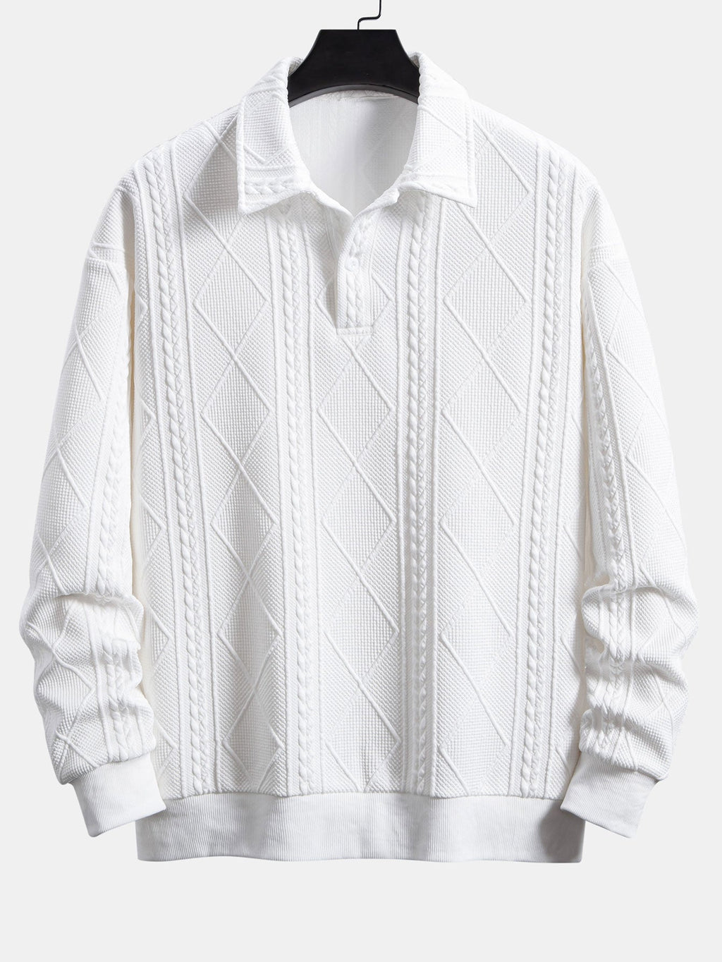 Geometric Jacquard Polo Collar Sweatshirt