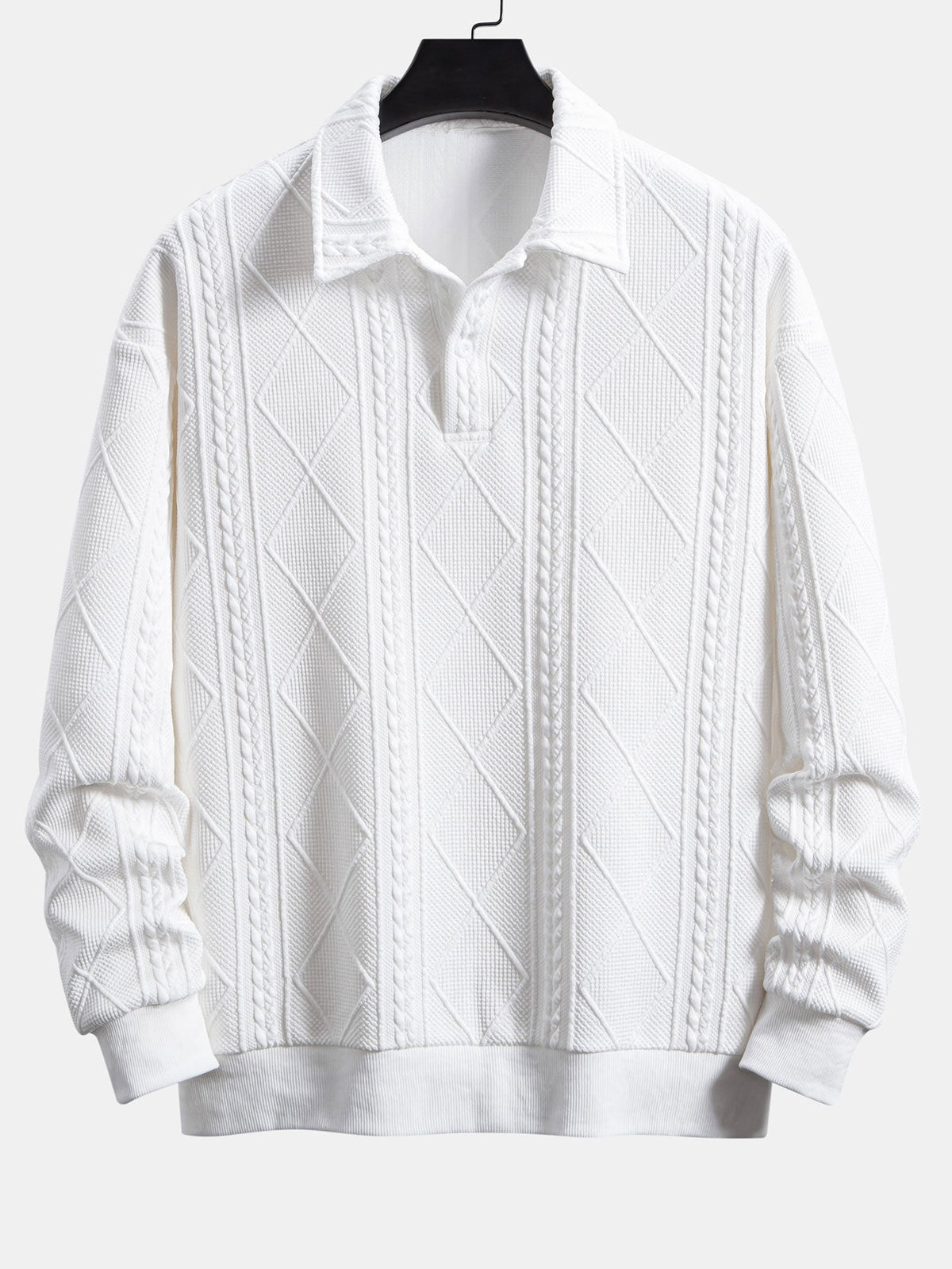 Geometric Jacquard Polo Collar Sweatshirt