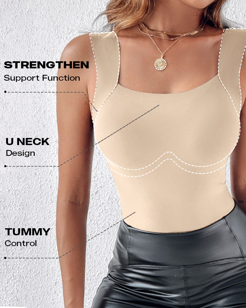 Chicme Contourx 2 Piece U Neck Shapewear Built In Bra Tank High Strechy Sleeveless Slim Fit Tops Camisole