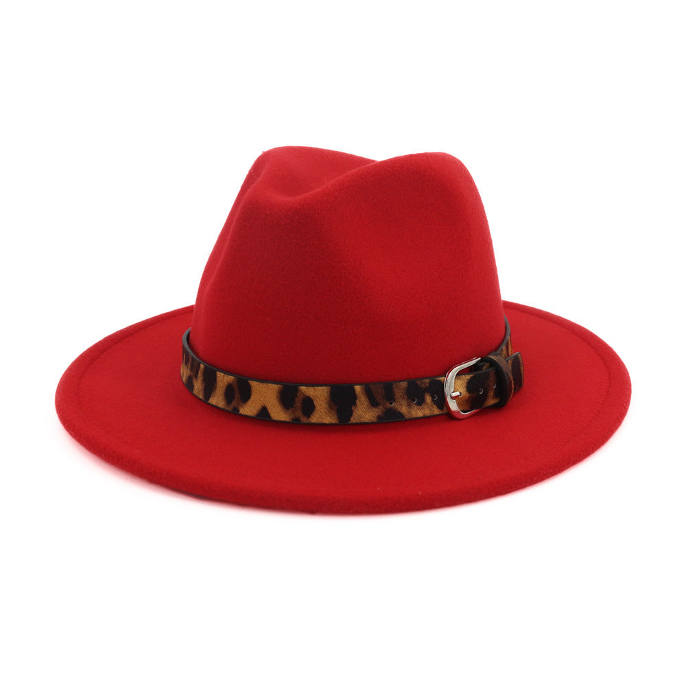 Calloway Felt Fedora Hat with Animal Print Band & Metal Buckle